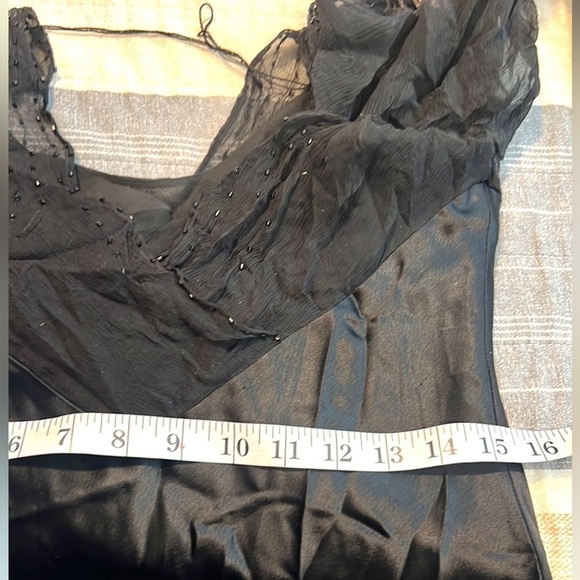 VTG Lillie Rubin,Chiffon Upper,Silky Black Satin Dress,Gorgeous Sheer Sleeves,8M - Picture 14 of 15